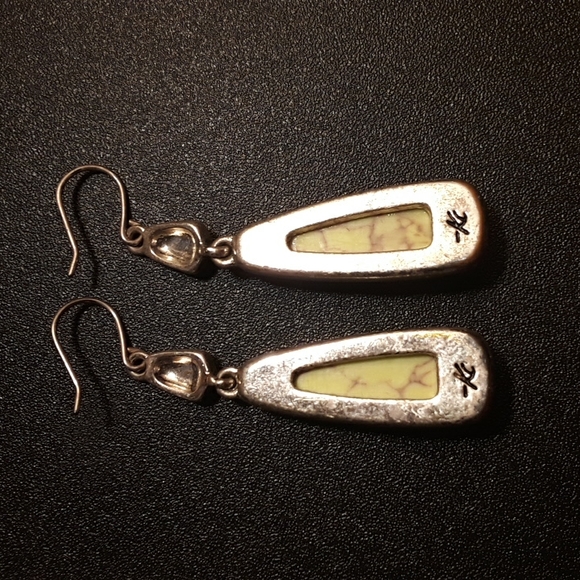 Kenneth Cole Greenish-Yellow Brown Silver Tone Drop Earrings - Picture 2 of 3